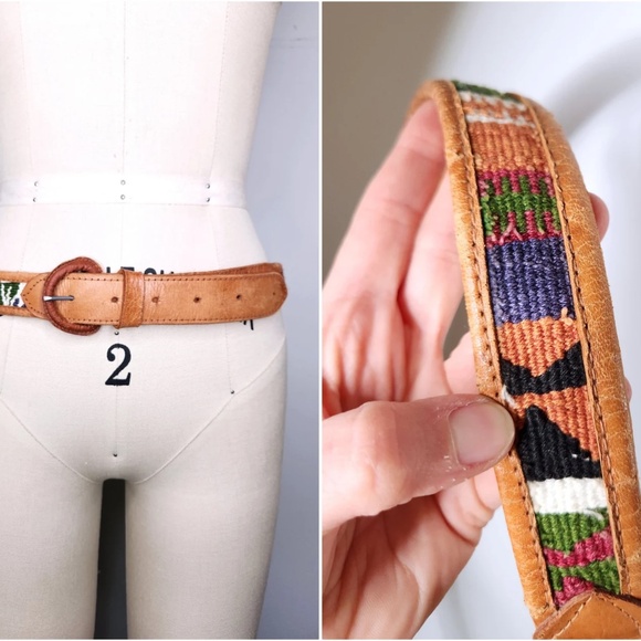 Colorful Kilim LEATHER Belt WOOL & Leather Navajo Southwestern Guatemalan S M main image 13